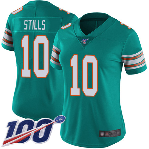 Nike Miami Dolphins #10 Kenny Stills Aqua Green Alternate Women Stitched NFL 100th Season Vapor Limited Jersey->women nfl jersey->Women Jersey